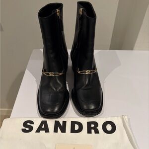 Sandro Black Boots with Gold Accent